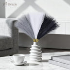 50pcs Pampas Grass 17in, Black and White Pampas Grass Artificial Fluffy Vase Filler Flower Arrangement for Home Party Living Room Decor(Black & Grey & White)