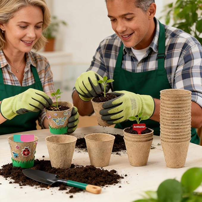 NNG 20 Set Garden Paper Pot Craft Kit,20Pcs Round Paper Mache Pots Peat Plant Pots with 200pcs Adhesive Foam Stickers & 20Pcs Pots Labels,Flower Plant Spring Craft for DIY Flower Planting