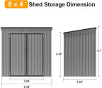 6 x 4 FT Storage Shed, Metal Sheds & Outdoor Storage with Sloping Roof and Lockable Door, Outdoor Shed for Backyard Garden Patio and Lawn,Grey