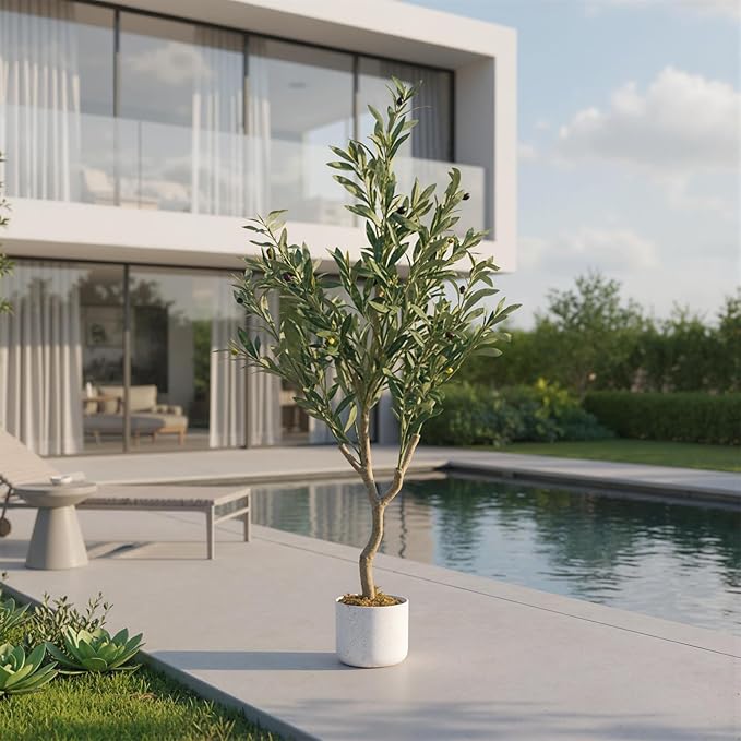 4FT Artificial Olive Tree in Pot, Tall Fake Floor Plants Faux Olive Tree with Silk Leaves & 20 Fruits, Decorative Evergreen Artificial Plants Indoor for Home Front Door Office Decor