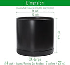 D'vine Dev 14 Inch Ceramic Planter Pot with Drainage Hole and Saucer, Indoor Cylinder Round Planter Pot, Black, 94-O-G-2