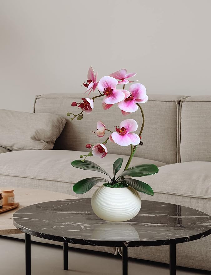 Forlaoers 17" Tall Purple Phalaenopsis Orchid Artificial Flowers Included Vase Faux Plant Potted for Indoor Home Decor Office Bathroom Wedding Decoration Table Centerpiece Arrangements Ornaments