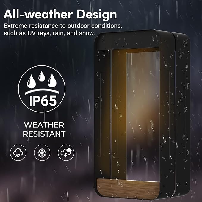 Grand patio Outdoor Solar Wall Sconce Shelf Planter, Decor LED Waterproof Wall Light Lamp with Woodgrain for Patio, Porch, Solar Energy, Black (S-Rectangle)
