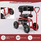 Goplus Garden Seat with Wheels, Rolling Gardening Stool with Adjustable 360° Swivel Seat, Tool Tray & Storage Basket, Extendable Handle, Outdoor Gardening Scooter, Garden Cart Workseat for Seniors