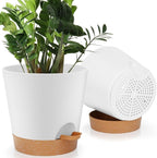 8-Inch Plant Pots, Self-Watering Planters with Drainage Holes & Saucers for Indoor and Outdoor Plants (2-Pack, White)