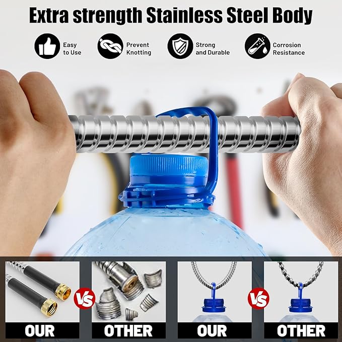 Short Garden Hose 3 ft, Male to Female Heavy Duty Stainless Steel Small Water Hose Extende Connector, Flexible No Kinks, Leakproof 3/4 in Fittings, Lightweight Leader Hosefor Patio, Lawn