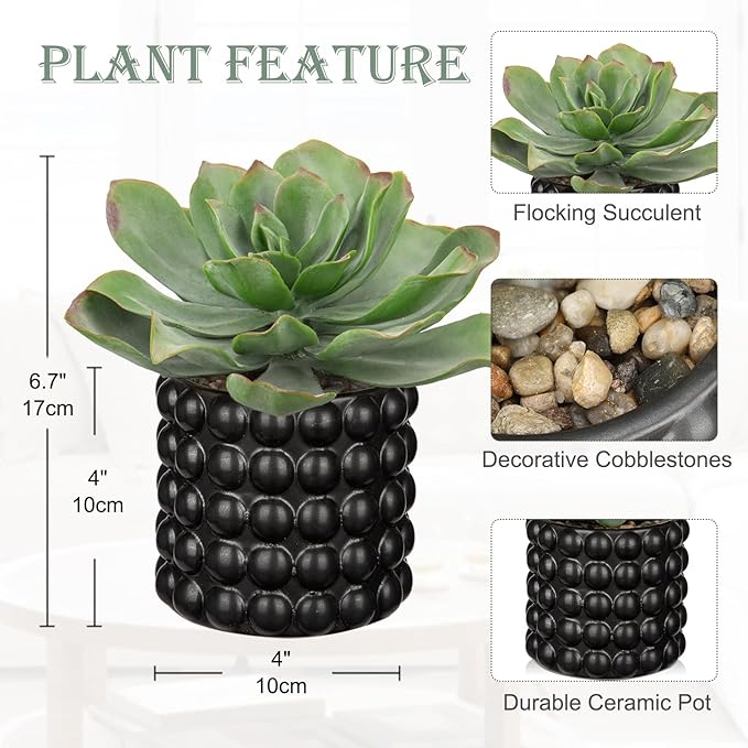 Briful Succulents Plants Artificial for Home Decor, Realistic Potted Fake Plant, Bubbled Plant Pot, Cute Succulents Faux Plant, Shelf Tables Decor, Modern Farmhouse Home Decorations