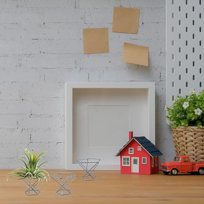 20 PCS Air Plants Holders Unique Geometric Metal Plant Stands Airplants Container Live Air Fern Display Racks Small Decor Items for Shelf (Silver)