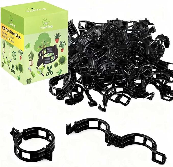 Plant Support Clips Plastic Tomato Clips Plant Clips for Climbing Plants Clear Grape Tomato Vine Trellis Clips for Garden Vegetables Plants Flower Grow Fixing (100, Black)