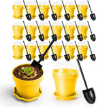 20 Pcs Nursery Pots with Humidity Dome, Flower Pot Dessert Cups with Bring A Plate and Shovel, Planting Cups for Seeds for Indoor Gardening and Plant Propagation(Yellow)