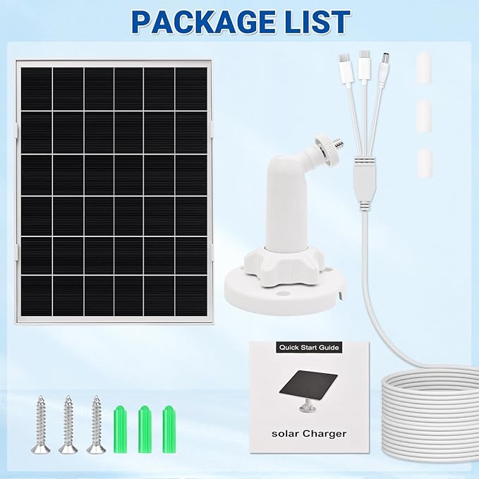 1 Pack 8w Solar Panel for Wyze & Arlo Essential Camera, Compatible with Most Low-Power Wireless Cameras, Solar Charger with 10ft Cable + Adjustable Mount, IP65 Waterproof