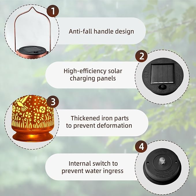 Solar Lanterns Outdoor Waterproof Gifts for Women Grandma Gifts for Mom Dragonfly Projection Garden Decor Solar Hanging Lantern Metal for Patio Yard Festival Pathway Landscape (Dragonfly, 4)
