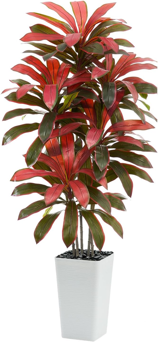 Artificial Dracaena Tree：5FT Faux Silk Tropical Yucca Floor Trees Realistic Fake Green Plant with Natural Wood Trunk & Lifelike Leaves for Home Office Decor Indoor & Outdoor (5FT,1-Pack,White)