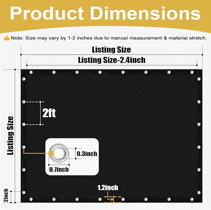 Shade&Beyond 90% Sun Shade Cloth with Grommets, 12' X 12' Pergola Shade Cover Canopy, Mesh Tarp Sun Screens for Patio, Outdoor, Garden, Backyard, Black