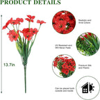 CEWOR 12 Bundles Artificial Flowers for Outdoor Indoor, Fake Silk Daisy with Eucalyptus Leaves, Faux Flower for Valentine's Day Decor Garden Front Door Porch Planter Patio Home Decor (Red)