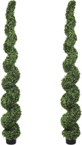 THE BLOOM TIMES 7ft Spiral Topiary Trees Artificial Outdoor Set of 2, 82 inch Faux Boxwood Plants Outside - All-Year Green Fake Twisted Tree for Garden Front Porch Planter Decor 7 Foot