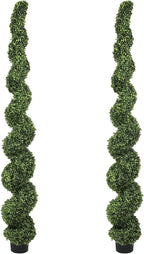 THE BLOOM TIMES 7ft Spiral Topiary Trees Artificial Outdoor Set of 2, 82 inch Faux Boxwood Plants Outside - All-Year Green Fake Twisted Tree for Garden Front Porch Planter Decor 7 Foot
