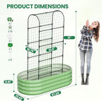 SUNYRISY Galvanized Raised Garden Bed with 71in Arch Trellis for Climbing Plants, Outdoor Planter Box with Climbing Net for Gardening Flowers Vegetables Fruits Herbs, Green
