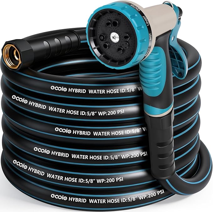 Heavy Duty Garden Hose 35 ft, NON-EXPANDABLE Water Hose with 10 Function Spray Nozzle, Lightweight Kink-less Hybrid Hose with Swivel Handle, Male to Female Fittings