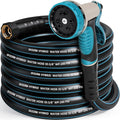 Heavy Duty Garden Hose 35 ft, NON-EXPANDABLE Water Hose with 10 Function Spray Nozzle, Lightweight Kink-less Hybrid Hose with Swivel Handle, Male to Female Fittings