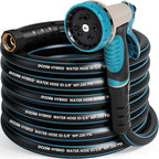 Heavy Duty Garden Hose 35 ft, NON-EXPANDABLE Water Hose with 10 Function Spray Nozzle, Lightweight Kink-less Hybrid Hose with Swivel Handle, Male to Female Fittings