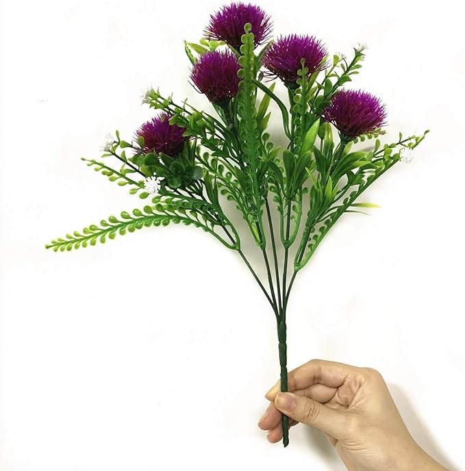 Artificial Dandelion Plants Decor, Fake Plastic Flowers Shrubs Bushes Grass for Indoor Outdoor Home Garden Wedding Party Table Centerpieces Arrangements Decoration Planting Filler Fuchsia 4 Pack