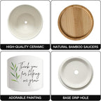 Thank You for Helping Me Grow Succulent Cactus Planter Pots with Bamboo Tray, Office Kitchen Home Windowsill Indoor Tabletop Decor, Gift for Friends Mom Teachers Plant Lovers