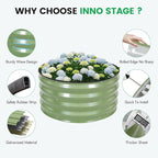 INNO STAGE 3 Pcs Round Galvanized Raised Garden Bed — 2×2×1ft Planter Box Outdoor Raised Beds Kit for Gardening Vegetables, Fruits, Herbs, and Flowers, Olive Green