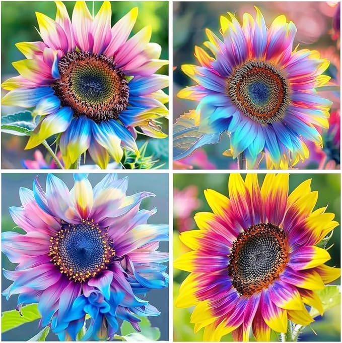 100 Pack Sunflower Seeds Mixed Varieties,Rare Colors - Red, Purple, Blue, Black-Heart, Charcoal, Teddy Bear, Smiley
