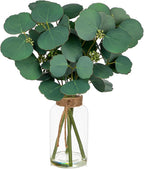 Briful Artificial Eucalyptus Stems in Clear Glass Vase with Faux Water, 14" Fake Plant Eucalyptus Leaves for Home Office Farmhouse Wedding Centerpiece Décor