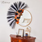50pcs Pampas Grass 17in, Black and White Pampas Grass Artificial Fluffy Vase Filler Flower Arrangement for Home Party Living Room Decor(Black & Grey & White)