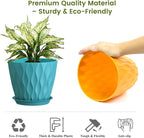UOUZ 8 Inch Plant Pots, 4 Pack Plastic Planters for Indoor Outdoor with Drainage Holes & Saucers, Waffle Texture Flower Pots for Indoor Plants, Indoor Plant Pots for Monstera, Fiddle Leaf Fig Colorful