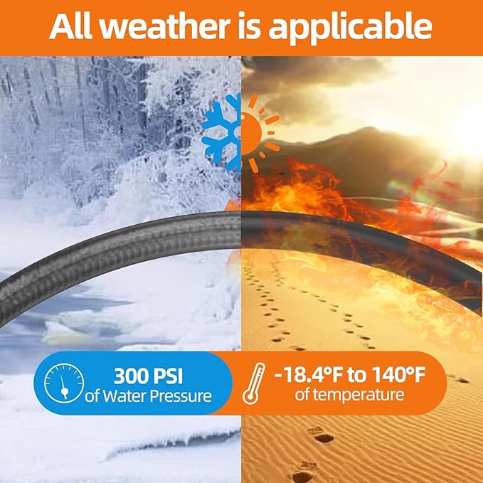 SPECILITE Garden Water Hose 100 ft x 3/4 in Heavy Duty, Flexible and Lightweight, Burst 600 psi, Kink-less Hybrid Rubber Pipe for Backyard, 3/4'' Brass Fittings, Black