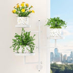 Wall Mount Plant Holder Outdoor Rotating Window Plants Shelves Metal Wall Plant Stand 3 Tier Wall Planters for Indoor Plants, for Outdoor, White
