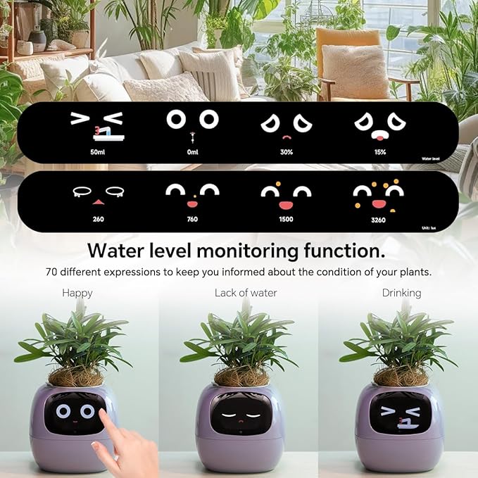 Smart Pet Planter, Smart Plant Pot, With Artificial Intelligence, Time Weather Display, And Multiple Expressions Animation,Lovely Plant Companion, For Desktop Decoration, Gifts,Plant-Free (Pink)