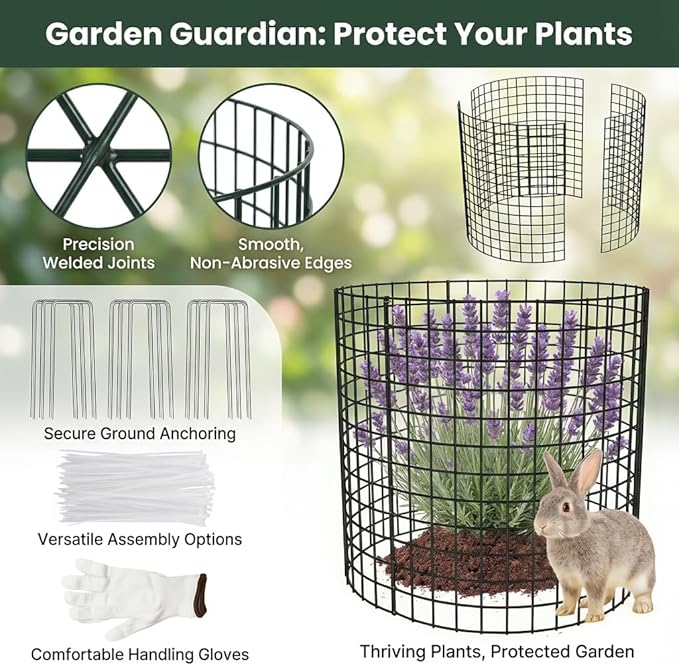 3Pack 17x14 Inch Galvanized Wire Plant Protectors -9Pcs Mesh Cages with Stakes & Zip Ties, Chicken Wire Cloches for Rabbits Squirrels, Garden Vegetable Seedling Protection