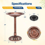 VIVOHOME Bird Bath with Solar Fountain for Outside, Polyresin Pedestal Bird Baths with Solar Powered Pump for Outdoor, Garden, Weather-Resistant Birdbaths with 20" Bowl, Bronze