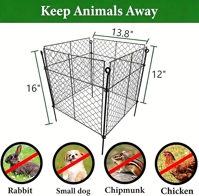 5 Pack Plant Protectors from Animals, 20Pcs 1" Mesh DIY Plant Cages 13.8"x13.8"x12", Metal Garden Animal Barrier with Stakes, Keep Rabbits & Chipmunks Out for Vegetables, Shrubs & New Plants