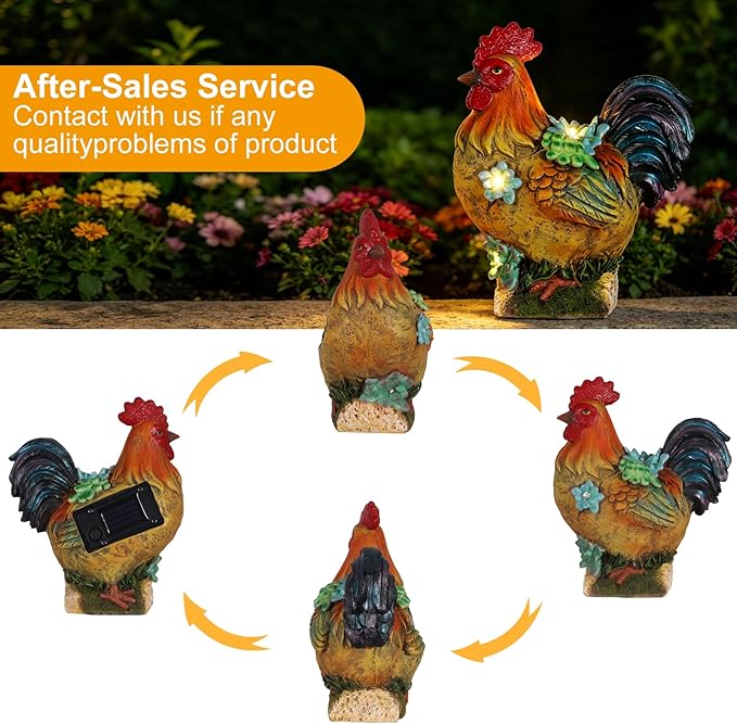 Solar Garden Statues Colorful Rooster and LED Lights Birthday Gifts for Women Mom Grandma Solar Outdoor Cat Decor for Outside,Outdoor Solar Lights for Yard, Garden and Patio, Unique Gift for Women