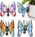 Toddmomy 3Pcs Butterfly Decorations for Plant Pots, Metal and Glass Butterfly Pot Huggers for Garden Decor, Colorful Outdoor Plant Ornaments for Patio & Spring Yard Art, Gift for Women