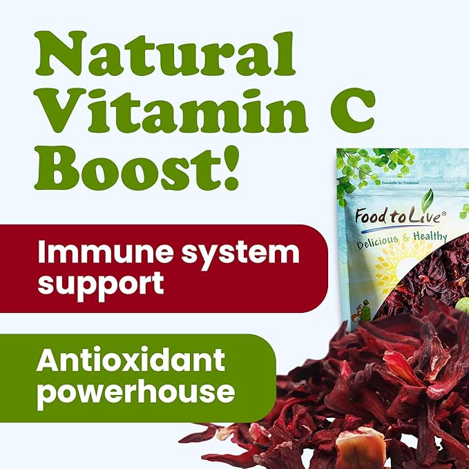 Food to Live Organic Hibiscus Flowers, 2 Ounces – Whole Petals. Great for Herbal Tea. Non-GMO. Caffeine-free. Good Source of Vitamin C. Bulk. Kosher
