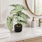 16'' Fake Plant Tall Artificial Caladium Plants Indoor with Black Planter Design, for Home Living Rooms Patios Porches Bathrooms Outdoor Decor (Green)