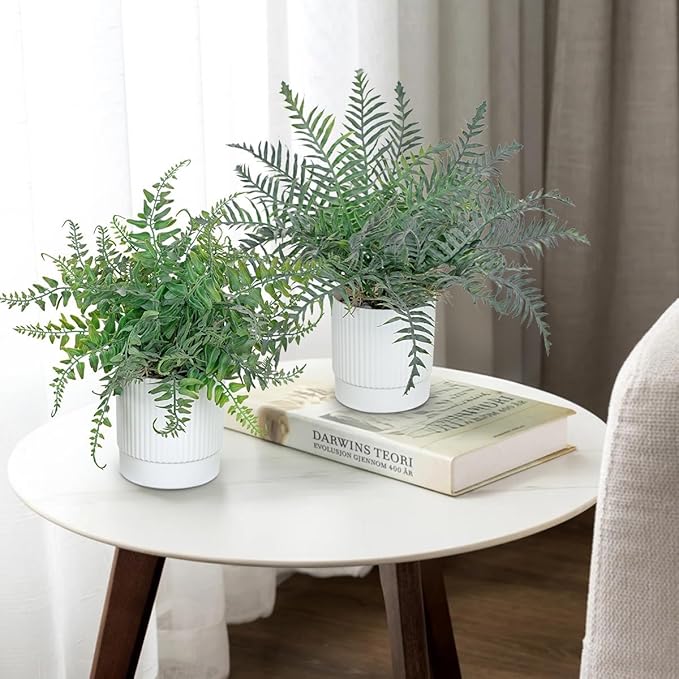 GnFlus Set of 2 Fake Plant Boston Fern Potted Artificial Plants Small Artificial Desk Plant with Potted Pots for Shelf Desk Home Bathroom Farmhouse Room Office Kitchen Farmhouse Coffee Table Decor