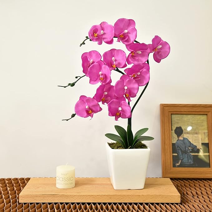 15" Tall Artificial Silk Phalaenopsis Orchid Flower Plant Pot Arrangements (Dark Blue-Purple)