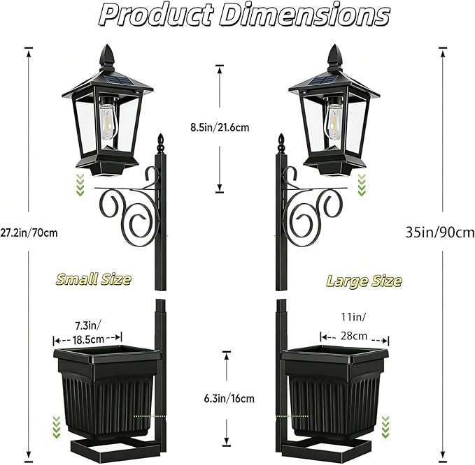 Solar Pathway Lights with Planter, 2-in-1 Outdoor Solar Lamp Post Light with Planter and Artificial Flowers, 27/35inch Outdoor Planters with Lights for Lawn, Patio, Yard & Pathway Decor (27in(Small)