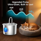 Cat Water Fountain Stainless Steel: Cat Fountain for Drinking with 6 Filters + 6 Sponges - 74oz/2.2L Pet Water Fountain for Cats Inside - Quiet Cats Water Bowl Dispenser - Kitten Drinking Fountains
