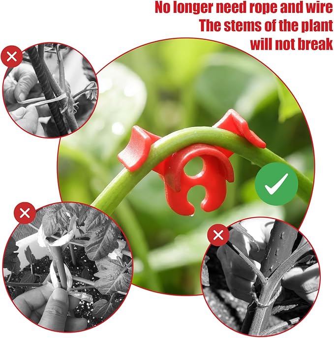 Nogeqi 60 Pcs Plant Training Clips, 90 Degrees Bud Clips, Low Stress Training Clip, Plastic Plant Bender Clip (Circle Style,Red)