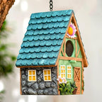 Bird Houses for Outside Cottage-Style Hanging Birdhouse with Flower Accents – Hand-Painted Resin Decorative Birdhouses for Outdoors for Bluebird Finches Cardinals Bird Nesting Garden, Patio, Yard