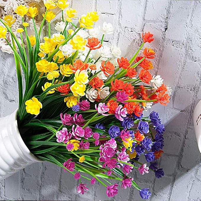 Grunyia 10 Bundles Artificial Daffodil Outdoors Flowers (Blue)