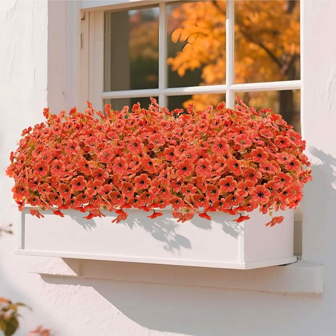 24 Bundles Artificial Mums for Outdoor Fall Flowers Fall Decor, Fall Decorations for Home Fake Mums Artificial Flowers, Fake Plants for Outdoor Planters UV Resistant for Porch Outside Yard